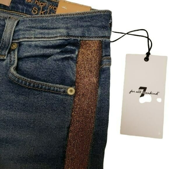 7 For All Mankind Ankle Skinny Jean High Waist Gold Stripe Blue Women's 27 - Picture 11 of 15